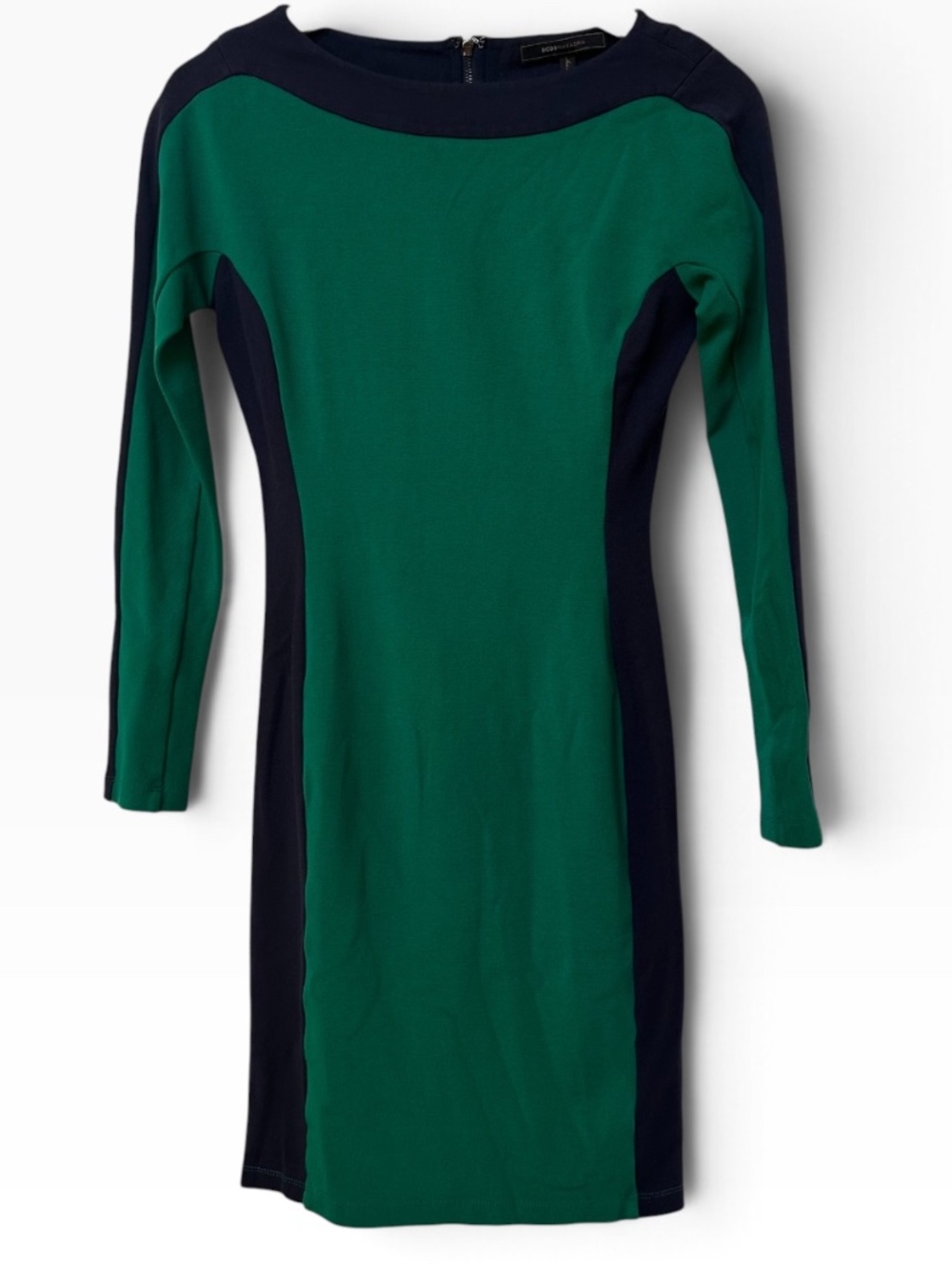 BCBGMAXAZRIA Womens Size XS Green Navy Colorblock Long Sleeve Sheath Dress 💚